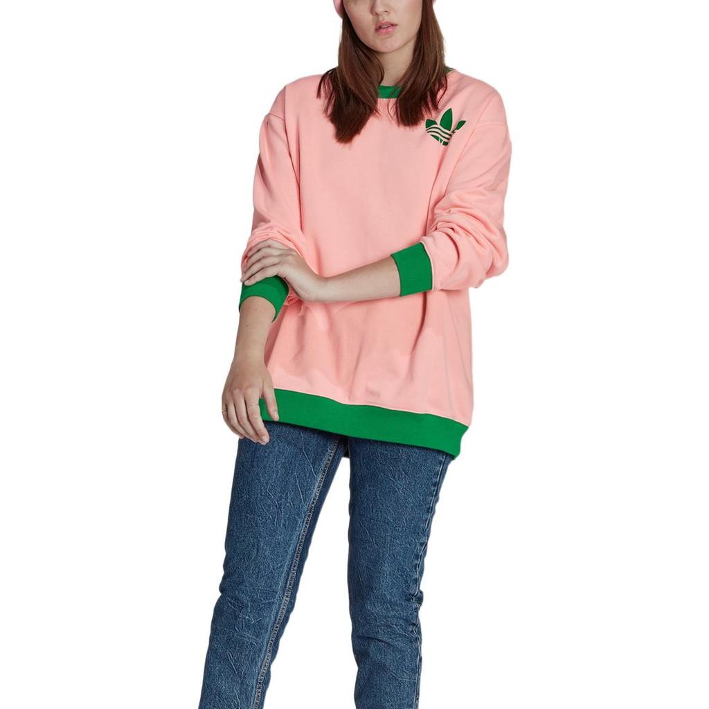 Adidas Свитшот Originals Trefoil с круглым вырезом и принтом логотипа, пуловер с длинным рукавом, женская толстовка розового цвета IB2039