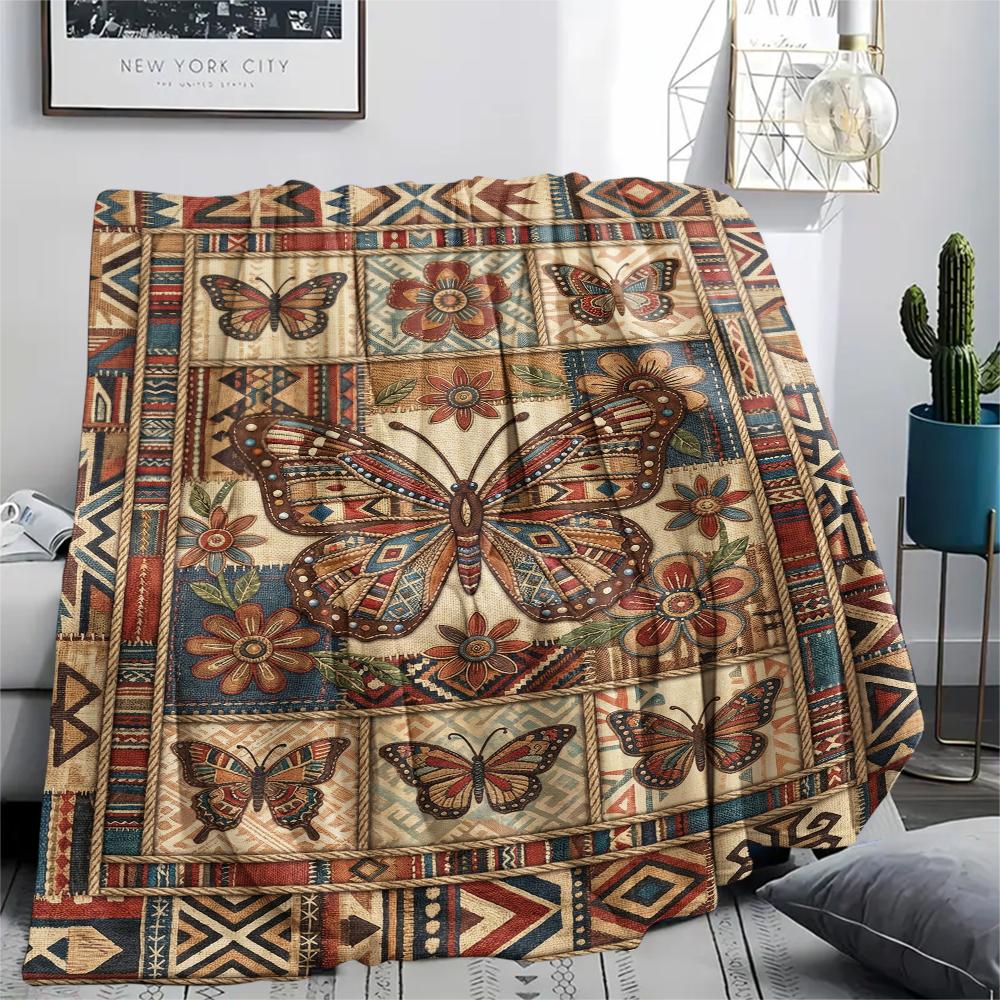 Butterfly Decoration Print Flannel Blanket, High quality Comfortable for All Seasons, Home Decor, Warmth and Comfort, Perfect for Christmas Gifts24