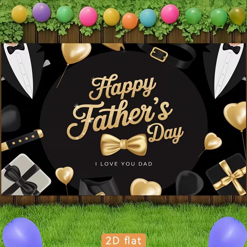 2D Happy Father's Day Backdrop Black Gold Tuxedo Photography Background Banner