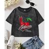 Cherry Iced Drinks Print Women Washed T-Shirts Y2K Cotton Crewneck Tops Fashion Slim T Shirt  Female Sportswear