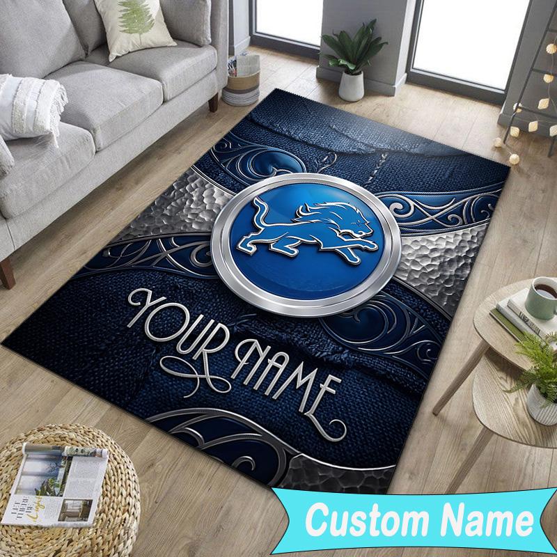 Custom NameDetroit-Lions Team Carpet, Indoor Rug, Chair Rug, Living Rooms, Doormat Made From Polyester Home Decor Birthday Christmas Gifts