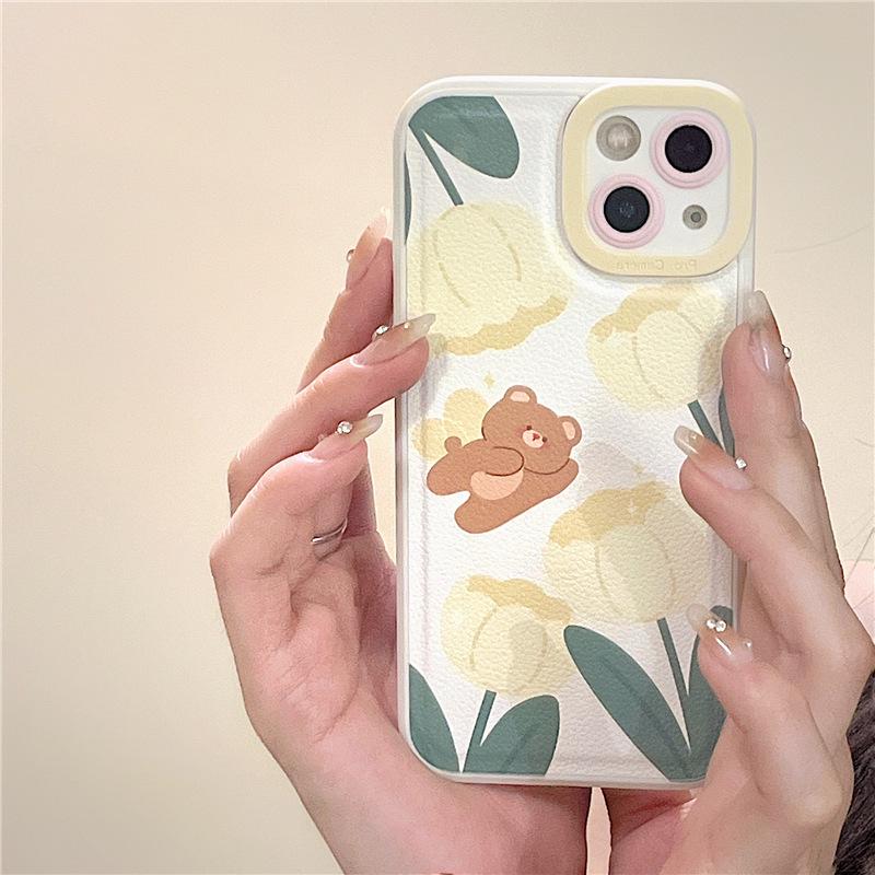 Zhitai Cartoon Bear Leather Case for iPhone 13 Pro Max/iPhone 12