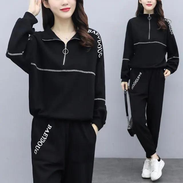 Women's Plus Size Loose Fashion Sweater Suit Autumn Casual Sports Two-piece Suit