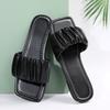 2025 Large Size Flat Slippers New Summer Fashion Pleated Sandals Square Head Slippers Spot Women's Shoes