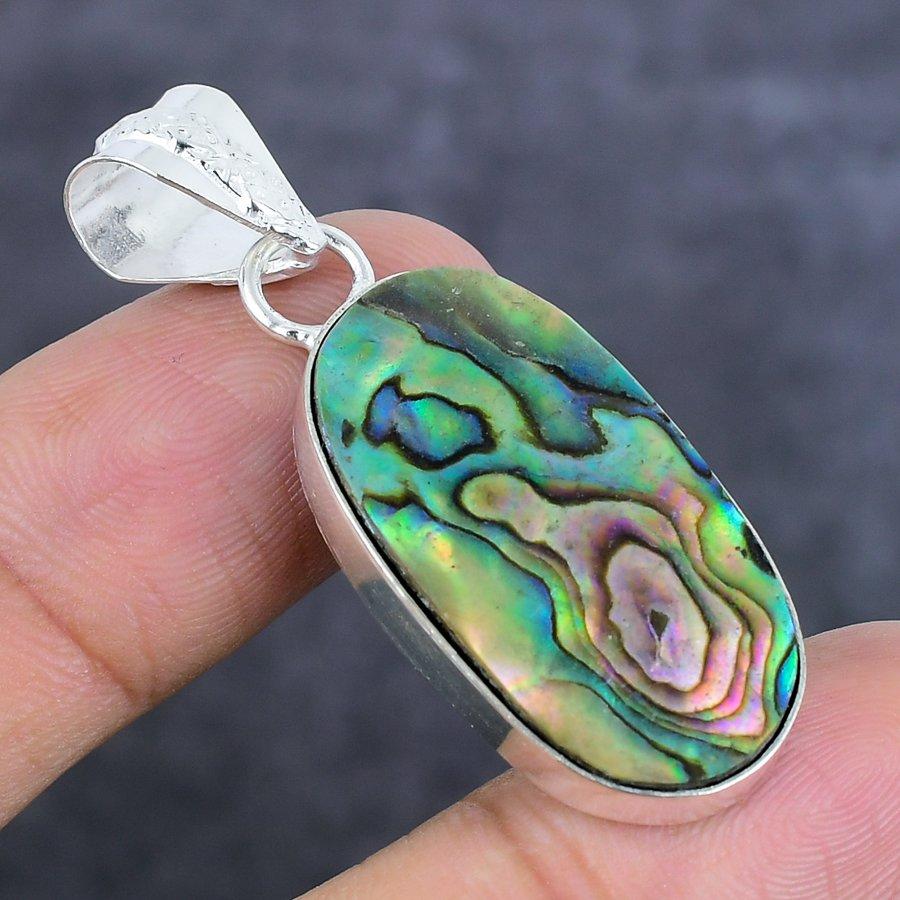 Натуральный камень из раковины абалона, серебро 925 пробы, ювелирная подвеска 1,85", g4P60