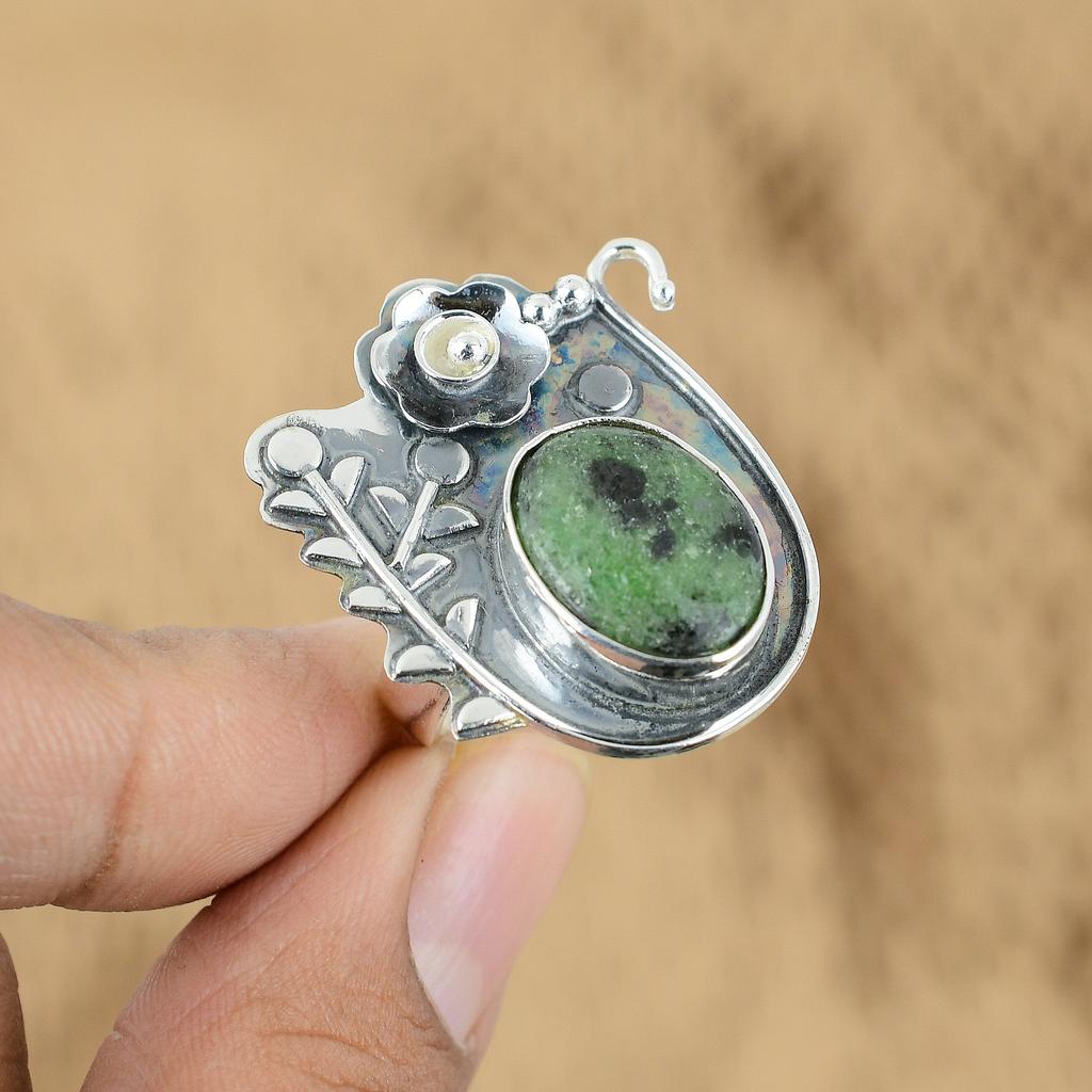 Кольцо-заявление из стерлингового серебра с рубиновым цоизитом, в стиле ар-деко, с цветком, этническое, обещание