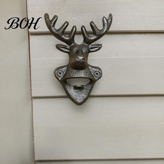 Decorative Wall Bottle Opener Elk Cow Head Opener, Mounted Beer Cap Remover, Rustic Iron for Home Bar, Industrial Decor Cast