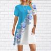 Women Casual Dress Summer Purple Rose Print Dresses For Women O-neck Short Sleeve Dress Plus Size