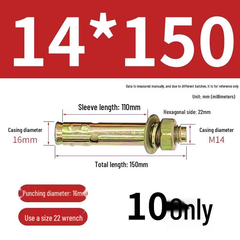 Zinc-Plated Expansion Bolts Set: Cantonese Pull-Out & Explosion-Proof Tubes - Sizes M6, M8, M10