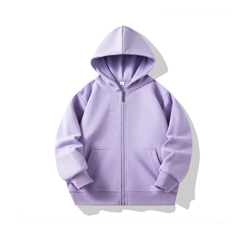 Autumn Children's Terry Cloth Zip-Up Hoodie with Pocket - Solid Color Korean Style Parent-Child Jacket