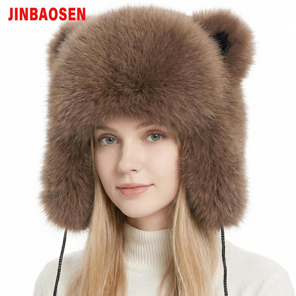 JERYAFUR Женская ушанка с кошачьими ушками, зимняя шапка-траппер, толстый искусственный мех, помпон, теплая, милая, для холодных снежных дней
