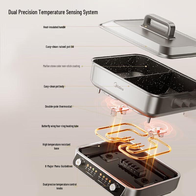 Midea 8L Dual Zone Electric Hot Pot with Independent Temp Control