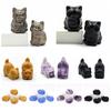 30mm Cute Cat Statue Natural Stone Crystal Hand Carved Healing Animal Figurine Reiki Gemstone Craft Home Decoration Holiday Gift