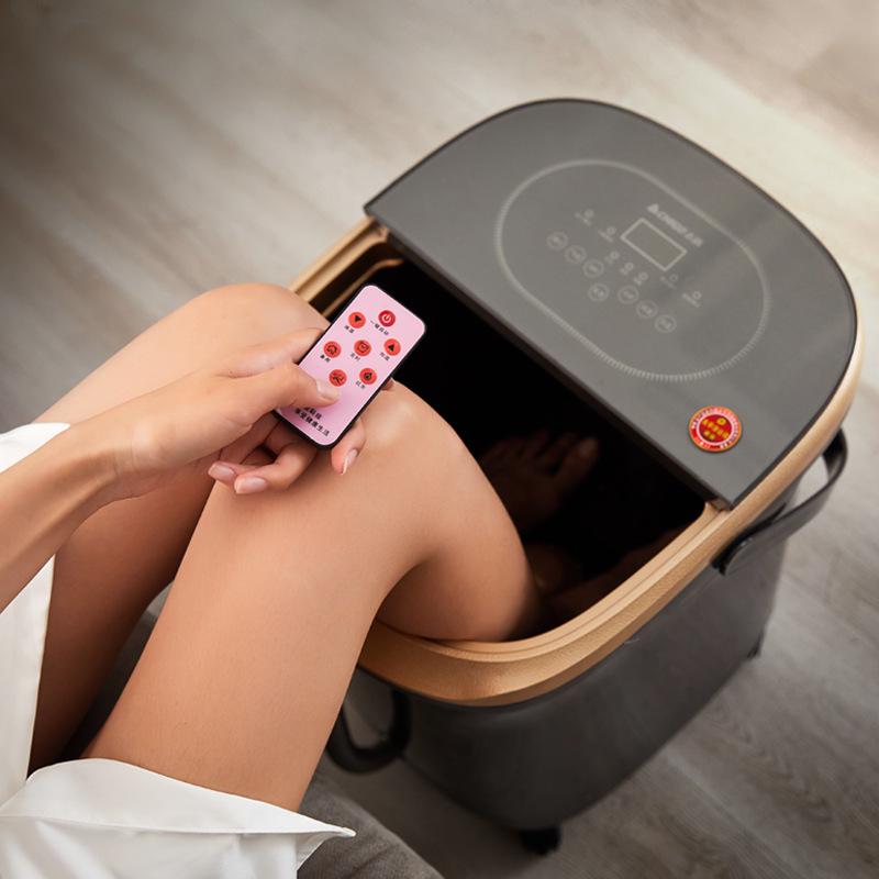 Chigo Space Gray Foot Spa Massager with Automatic Heating, Constant Temperature, Deep Basin, Calf-High Design, and Rollers.