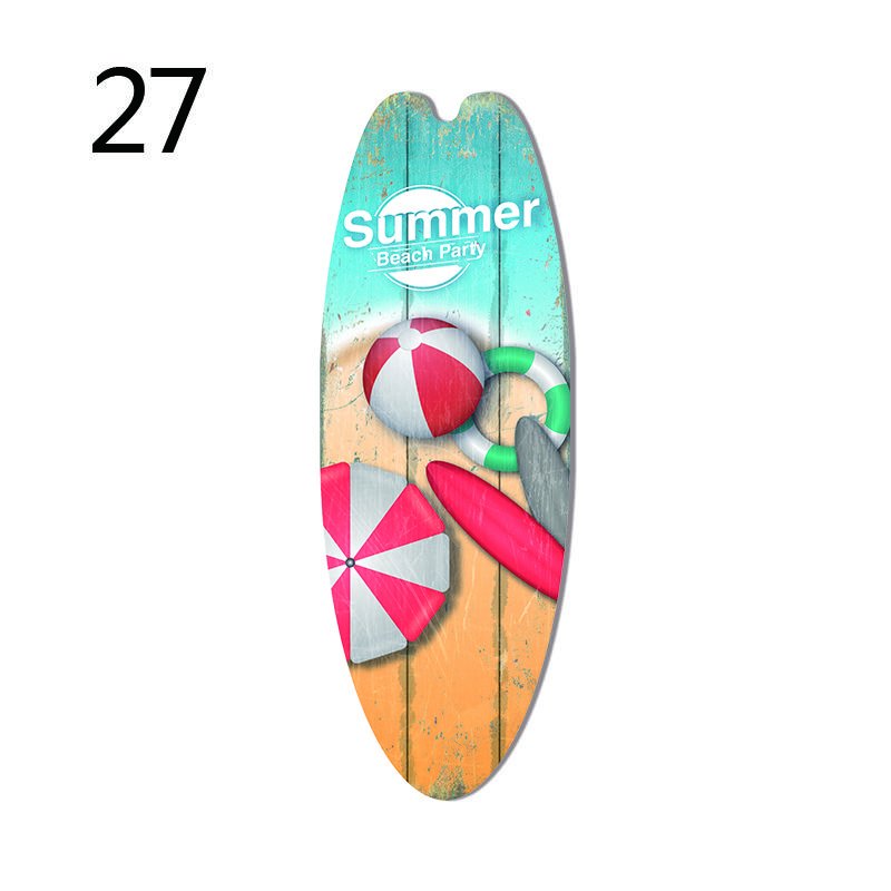 1PC Sea Surfboard Summer Beach Ocean Theme Decorative Wooden Printed Welcome Door Sign Home Board Vintage