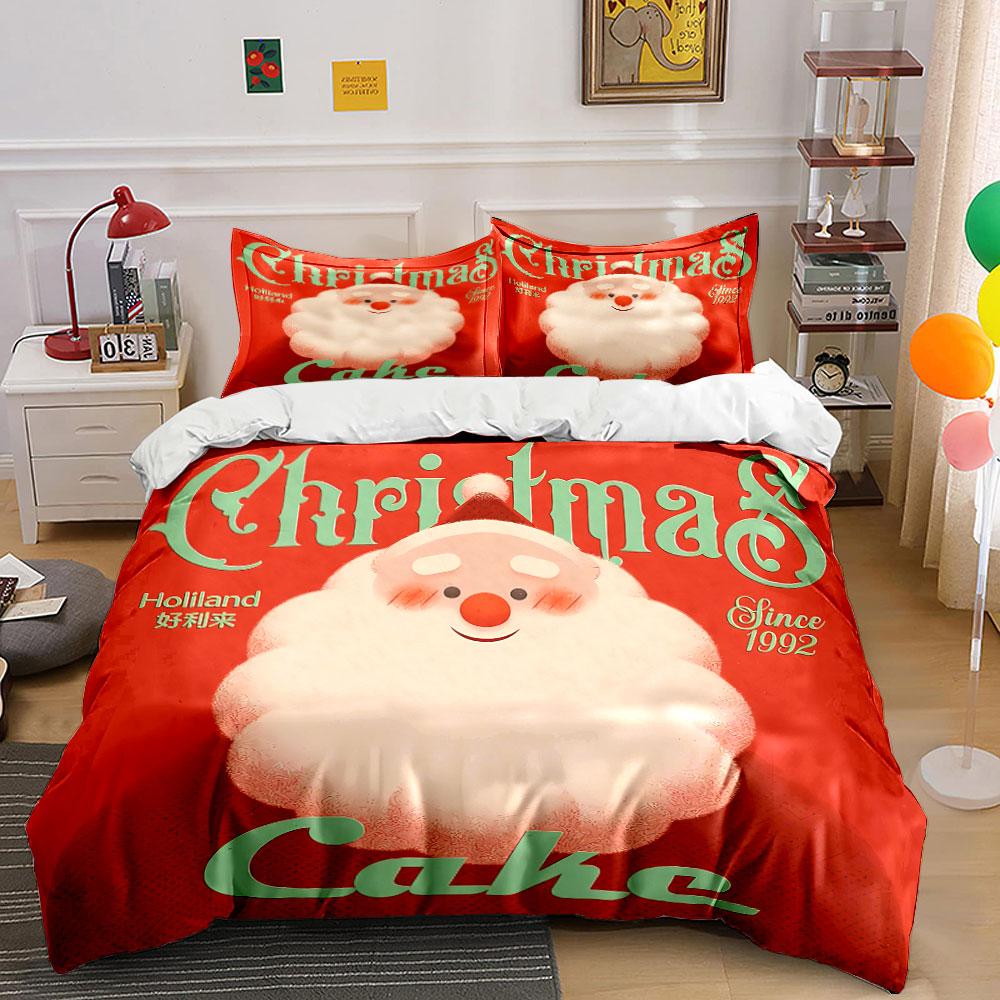 Santa Christmas Cake Design Bedding Duvet Cover Set Duvet Cover Pillowcases (1*Duvet Cover 2*Pillowcases, without duvet insert)