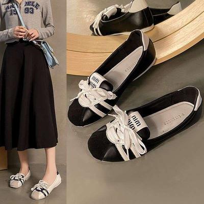 Французские туфли Мэри Джейн женские 2025 весна и осень новые на плоской подошве с мелким вырезом туфельки феи с круглым носком ретро балетки на низком каблуке универсальные