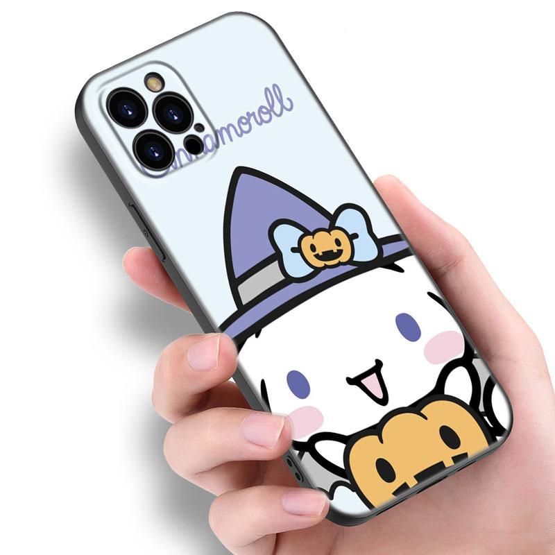 Кавайный чехол Cinnamoroll для Apple iPhone 12 13 Mini 11 14 15 Pro Max 7 8 Plus X XR XS SE 2020 2022 Черный силиконовый чехол