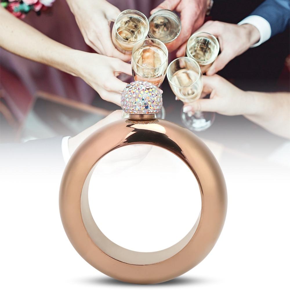 Stainless Steel Alcohol Jug Bracelet Gold Rhinestones Lid Bangle Hip Flask Bars