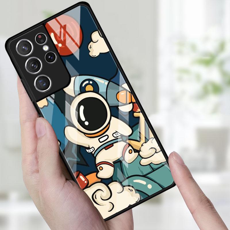 Стеклянный чехол для телефона для Samsung Galaxy S22 S21 S20 Ultra FE S9 S10 S8 Plus Note 20 10 Lite 9 8, чехол, милый в космосе, астронавт