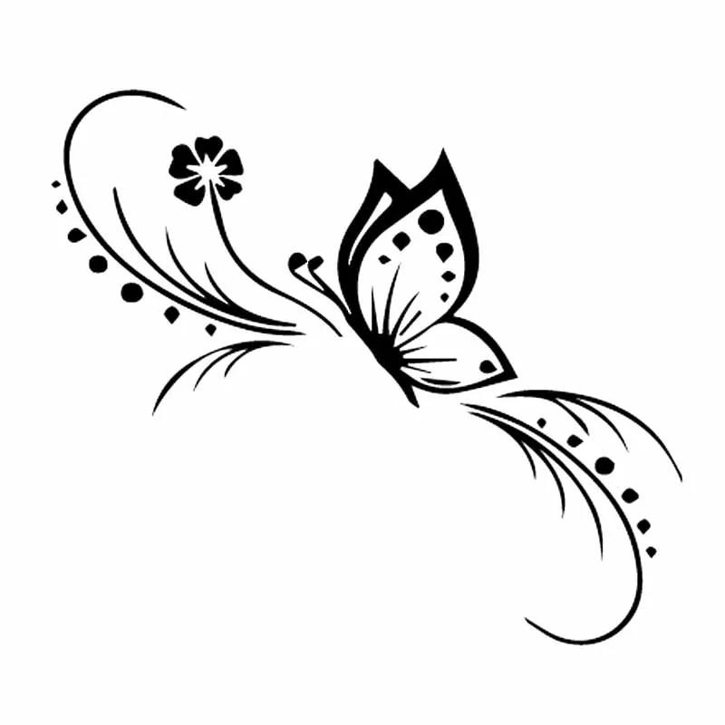 14cm*12cm Car Sticker Butterfly FlowerDecoration Floral Art Decal Black/Silver Stickers Auto Accessories Products Cars For