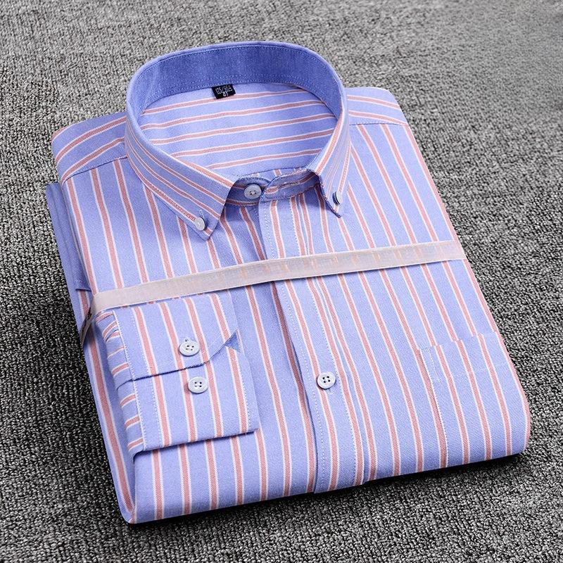 Мужская рубашка с длинными рукавами Khmer Wrinkle Free Casual Oxford Spun Wrinkle Resistant No Care Slim Fit Checkered Striped Shirts Men's