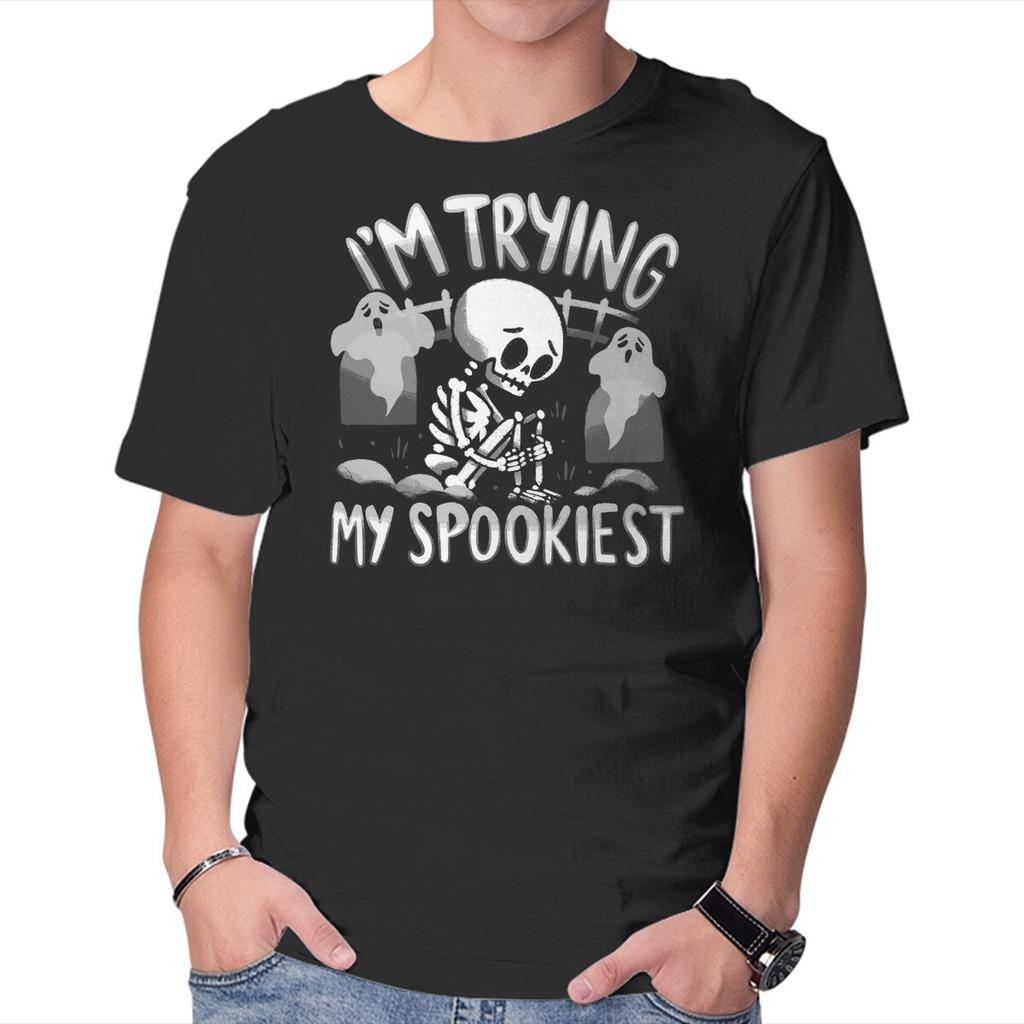 Unisex Crew Neck T-Shirt I'm Trying My Spookiest Graphic Short Sleeve Casual Tee