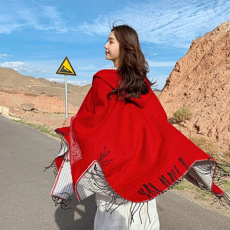 21 Style Big Pendulum Cloak With Hat Arabic Poncho Women Leopard Pocket Shawl Cape Knitted Middle East Split Thick Warm Blanket