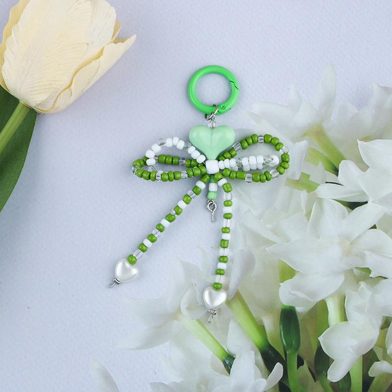 Модный милый брелок в форме сердца с бантом, милый бисерный бант, брелоки для ключей, украшения для рюкзака, аксессуары, кулон для мобильного телефона, подарки