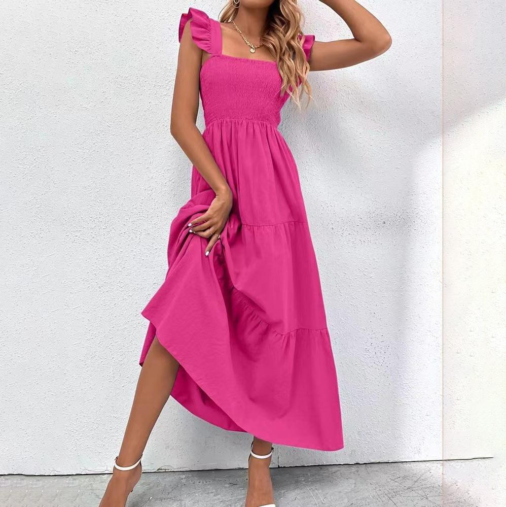 Женское осенне-зимнее однотонное платье без рукавов с квадратным вырезом, повседневное платье трапециевидной формы до щиколотки с высокой талией