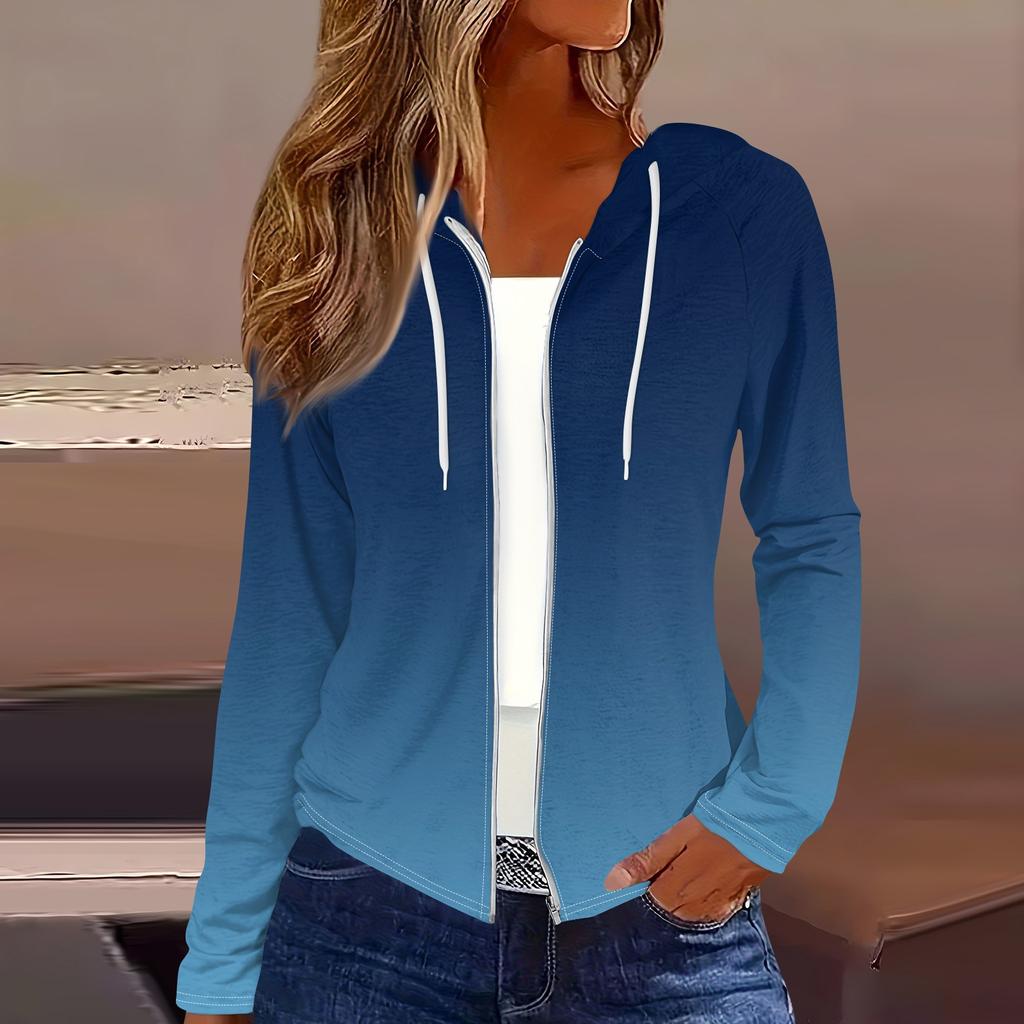 Женская мода повседневная застежка-молния с капюшоном и принтом с длинным рукавом толстовки пальто