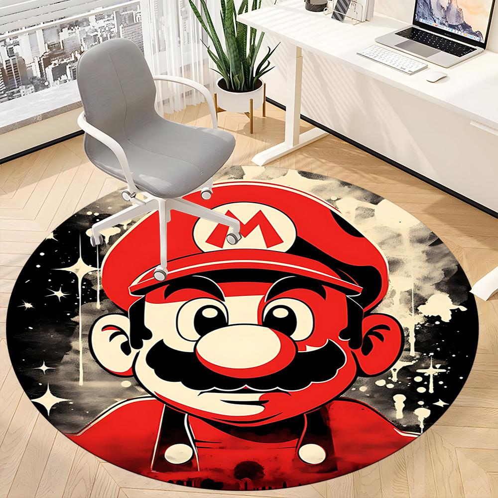 1pc Mario Bros Office Round Area Rug, Indoor Mat Suitable For Office, Bedroom Living Room Home Decor, Room Deco,  Offic a0926223