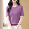 Knitted Short Sleeved T-shirt Women's Summer Plus Round Neck Loose Knit Top