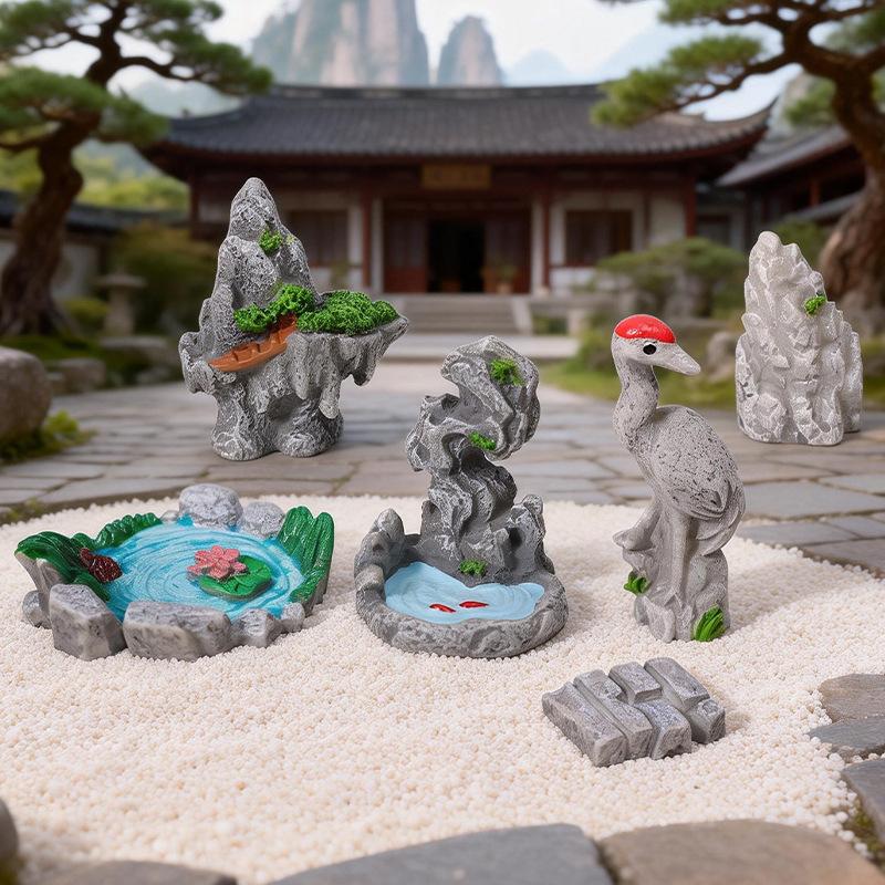 Miniature Landscape Creative Classical Style Crane Rockery Waterfall Pond Gardening DIY Decorative Accessories Ornament