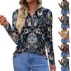 Women's Fashion Casual Lapel Short Long Sleeve Print Shirt Women's Button Up Tops