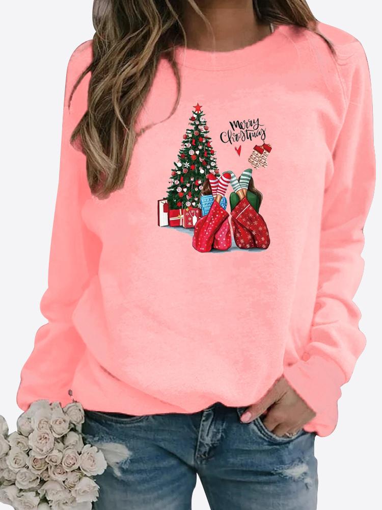 Зимние женские топы с принтом Санта-Клауса, женская Повседневная толстовка с круглым вырезом и длинными рукавами, блузка больших размеров