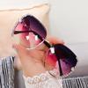 Retro Oversized Frame UV400 Sunglasses Women Vintage Fashion Rimless Gradient Colors Lens Sunglasses