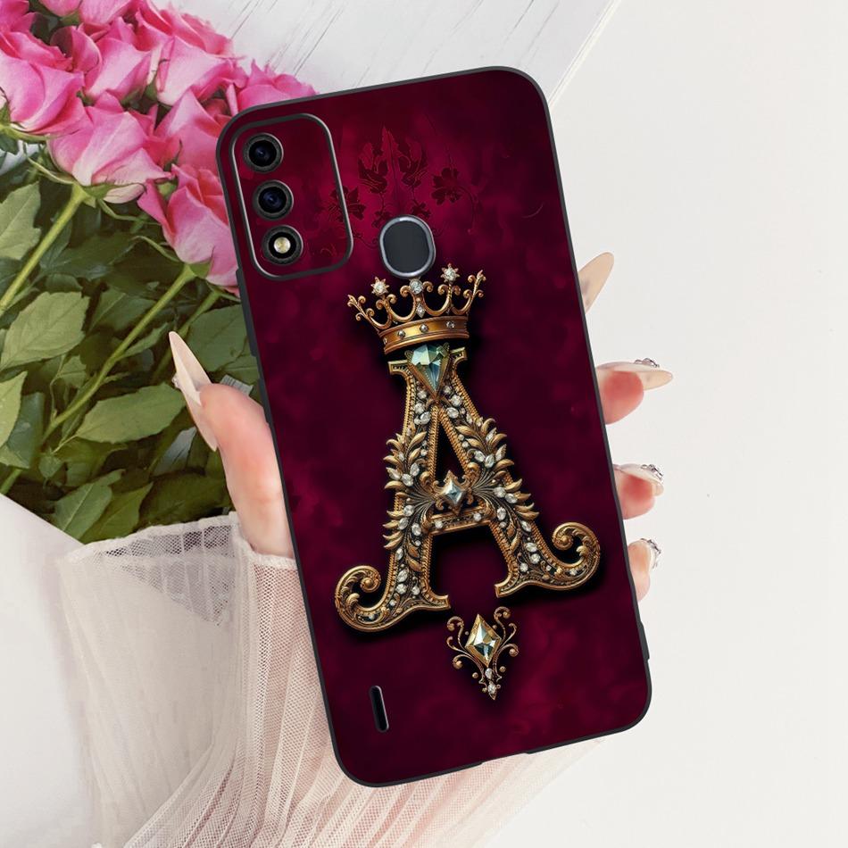 For ITEL A48 Royal Crown Initial Letter Couple Phone Case For Itel A48 Black Silicone Soft Covers Bumpers