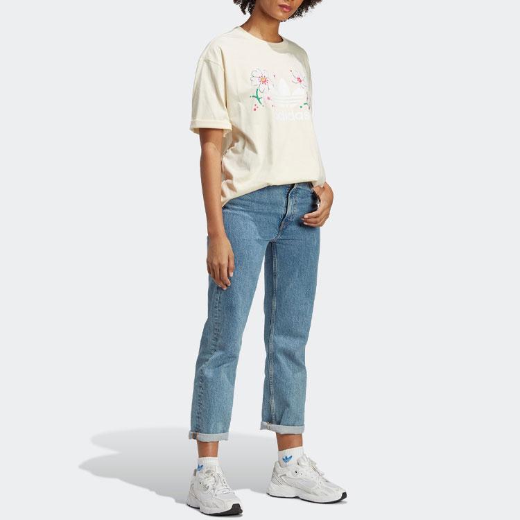 adidas Originals Sakura Limited Edition SS23 Повседневная футболка с цветочным принтом логотипа и круглым вырезом с короткими рукавами Женские топы Молочно-белый IP3751