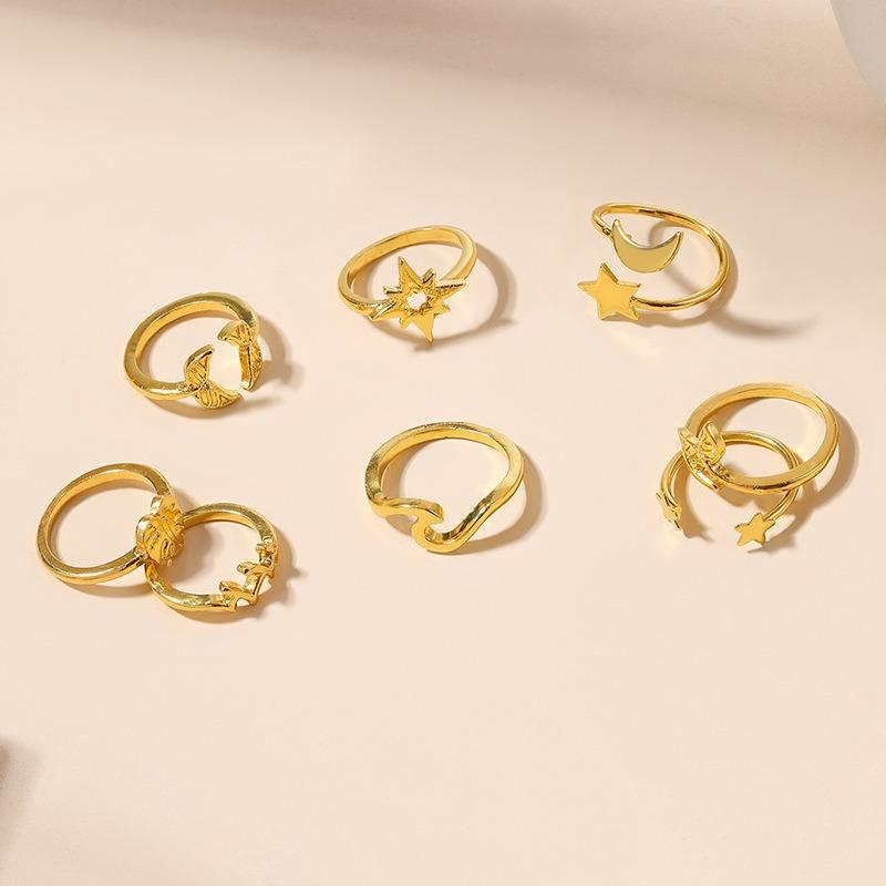 Accessories Exaggerated Alloy Fishtail Ring Pieces Personalized Stars Moon Ring Love Stacked Ring
