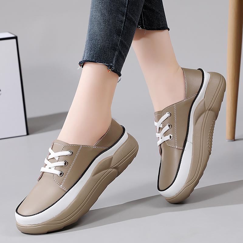 Женская обувь Корейские повседневные лоферы Черные кожаные туфли на толстой подошве с увеличением 35-41