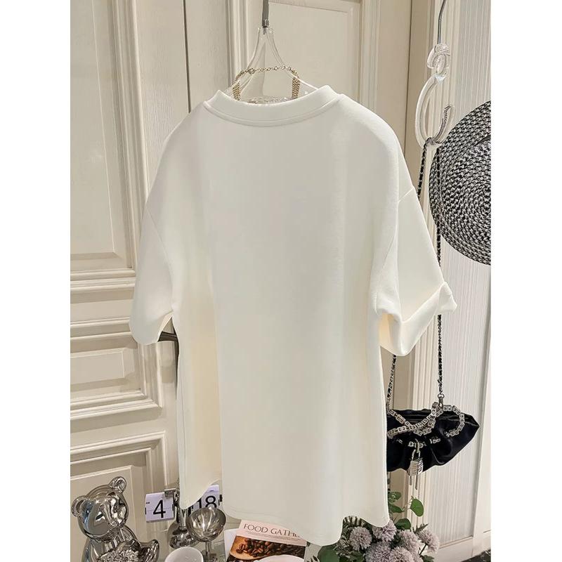 Футболка с короткими рукавами из чистого хлопка для женщин, свободная, с большой пластиной, новая летняя, с надписями, улыбающаяся, ленивая, в стиле средней длины