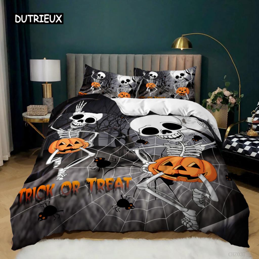 Пододеяльник с черепом, готический цветочный комплект постельного белья, эскиз цветка лотоса, чехол для одеяла в стиле ретро, листья скелета, кости, полиэстеровый чехол для одеяла