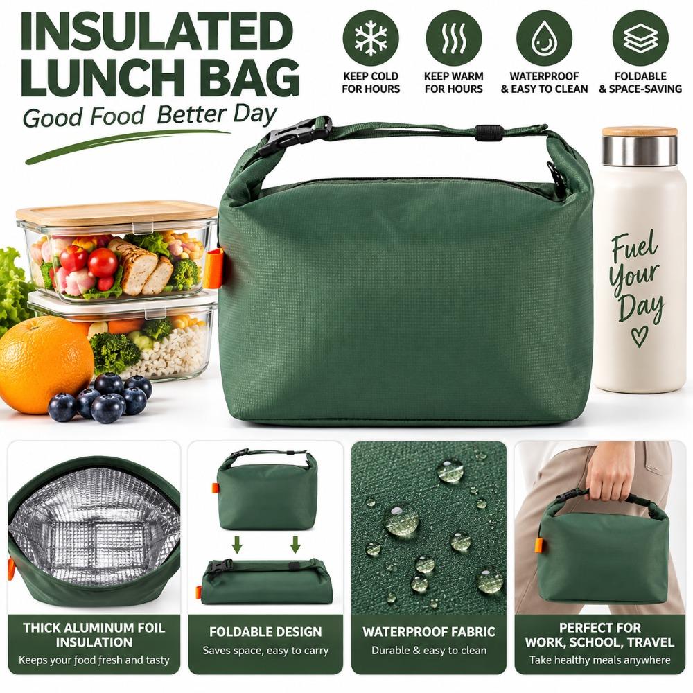 Zipper Closure Insulated Lunch Tote Oxford Cloth Portable Lunch Bag Lunch Tote Bag For School