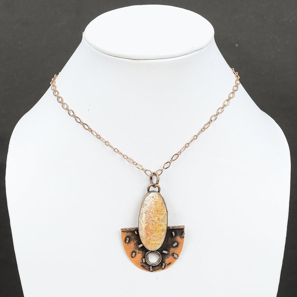 Fossil Coral Copper Pendant Natural Gemstone Pendant Handmade Jewelry Pendant Copper Jewelry For Gifts Fossil Coral Jewelry Gift For Mother
