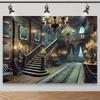 2D плоский баннер с фоном для готической вампирской фотографии - бледная бирюзовая кожа и острые клыки