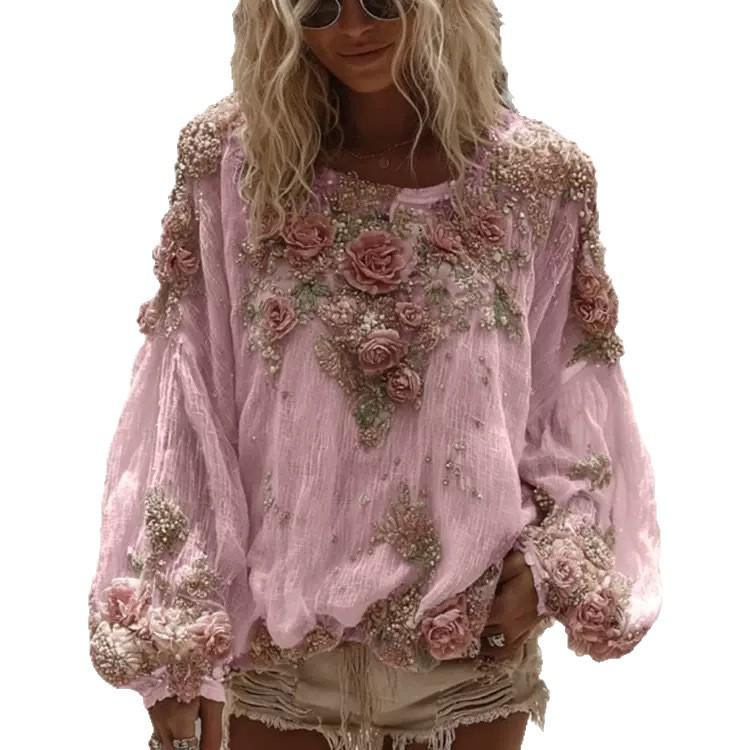 Новый женский круглый вырез с ретро-богемным 3D-принтом