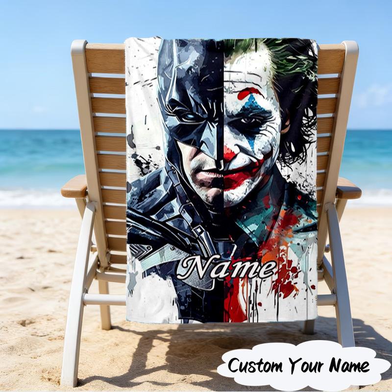 1PC Custom Name Beach Towel Bat City Hero Artwork Beach Towel, Suitable for Camping, Travel, Beach Accessories, Super Absorbent, Family Gift