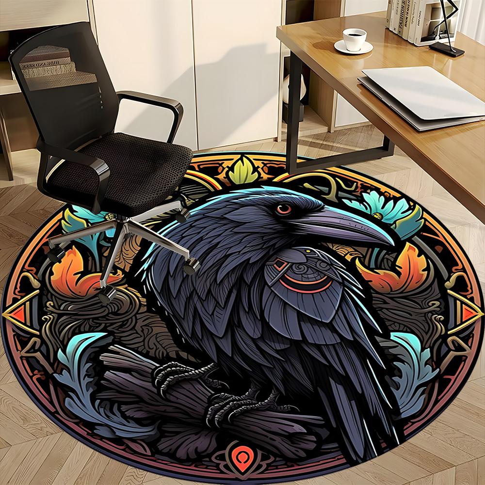 1pc Raven StainedGlass Office Round Area Rug, Under Office Chairs Bedroom Living Room Home Decor, Room Deco, Available in Various Sizes