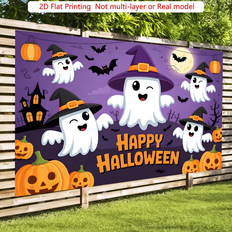 Party Backdrop Halloween Flat Spooky Ghosts Pumpkins Witches Event Backdrop Decoration Party Decor